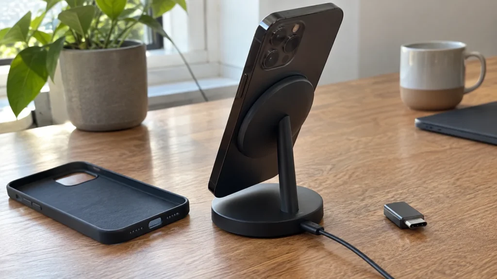 Téléphone sur un socle magnétique