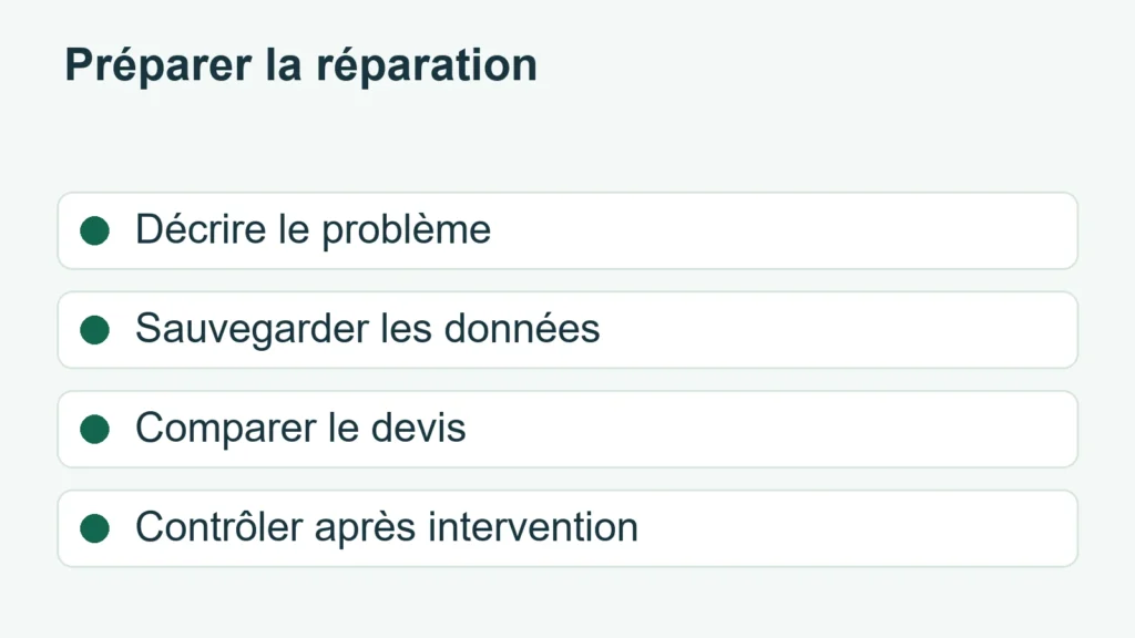 Quatre étapes avant une réparation